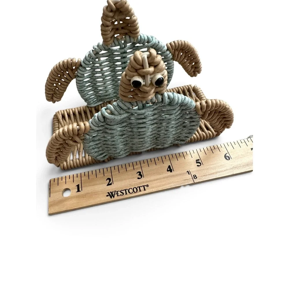 Coastal Woven Sea Turtle Napkin Holder Beach Theme Rattan Style Table Decor